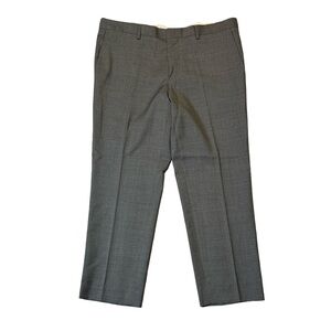 Hugo Boss mens 34 gray plaid slim fit 100% wool flat front dress pants EUC